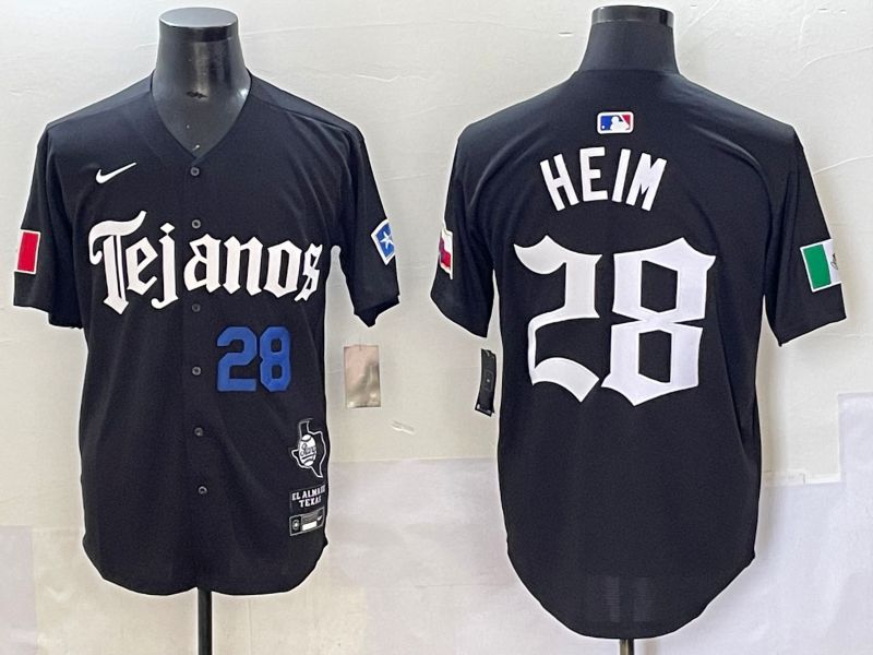 Men 2025 Texas Rangers #28 Heim Black Five generations Joint Name Nike MLB Jersey style 4->texas rangers->MLB Jersey